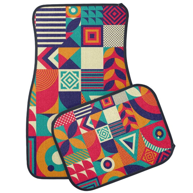 Pop abstract geometric shapes, seamless pattern. car floor mat (Set)