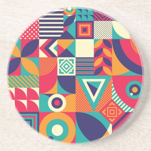 Pop abstract geometric shapes seamless pattern coaster