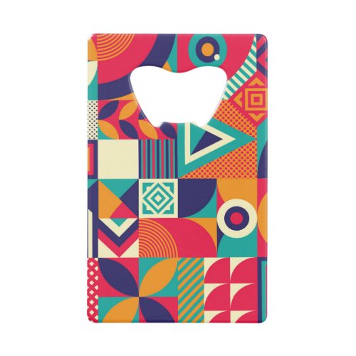 Pop abstract geometric shapes seamless pattern credit card bottle opener