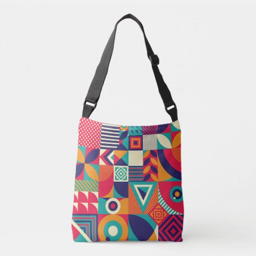 Pop abstract geometric shapes seamless pattern crossbody bag