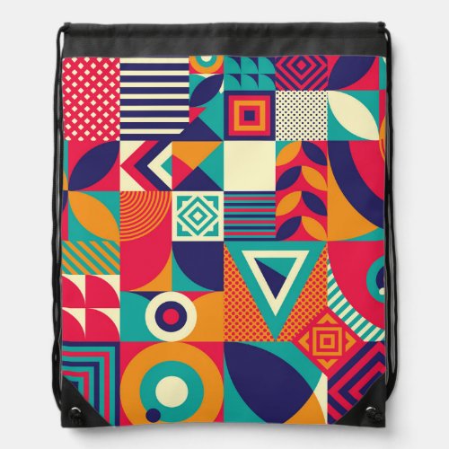 Pop abstract geometric shapes seamless pattern drawstring bag