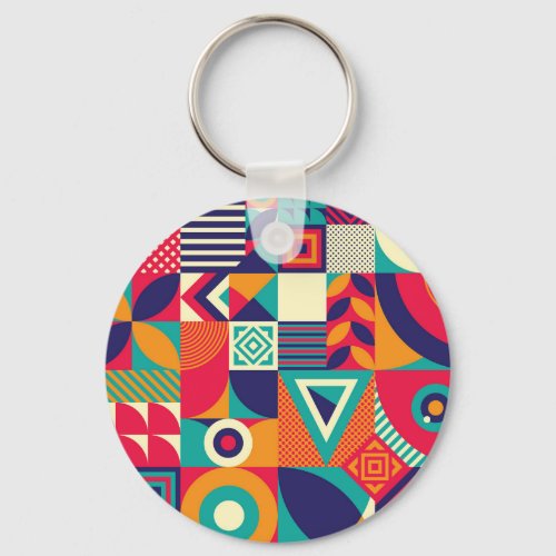 Pop abstract geometric shapes seamless pattern keychain