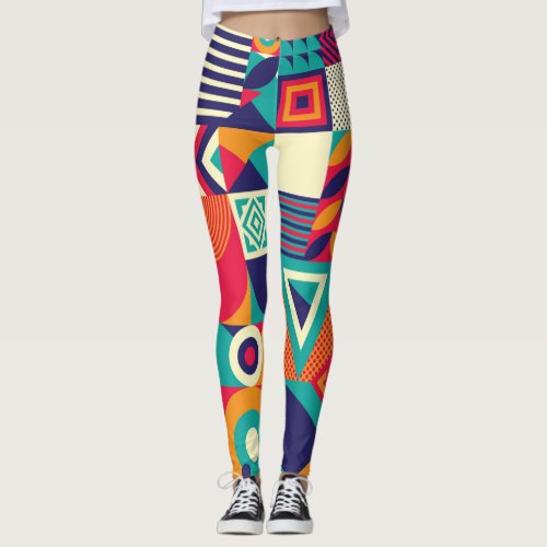 Pop abstract geometric shapes seamless pattern leggings