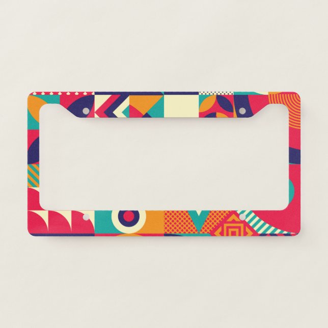 Pop abstract geometric shapes, seamless pattern. license plate frame (Front)