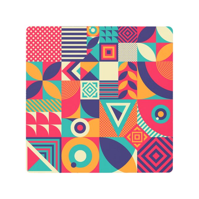 Pop abstract geometric shapes, seamless pattern. metal print (Front)