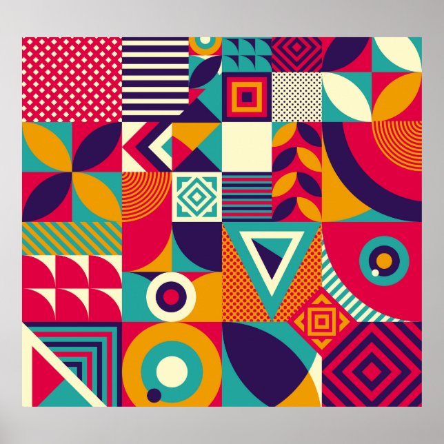 Pop abstract geometric shapes, seamless pattern. poster (Front)