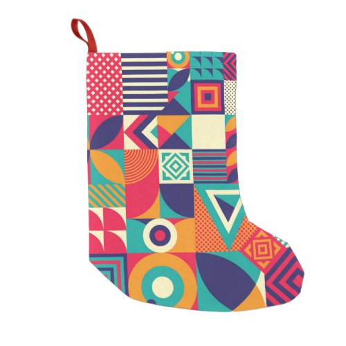 Pop abstract geometric shapes seamless pattern small christmas stocking
