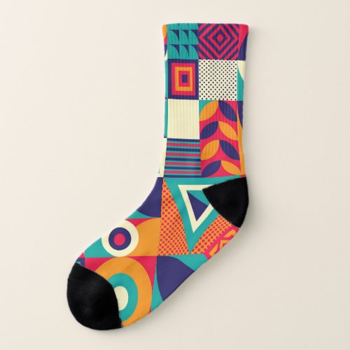 Pop abstract geometric shapes seamless pattern socks