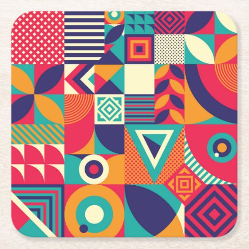 Pop abstract geometric shapes seamless pattern square paper coaster
