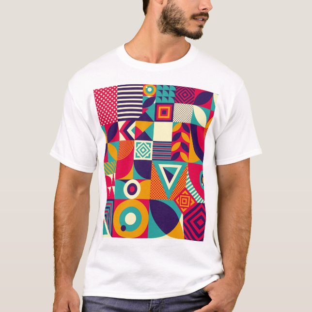 Pop abstract geometric shapes, seamless pattern. T-Shirt (Front)