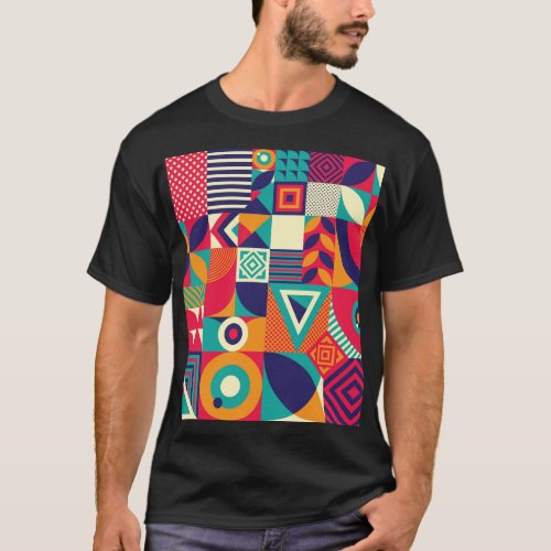 Pop abstract geometric shapes seamless pattern T_Shirt