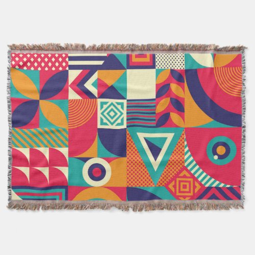 Pop abstract geometric shapes seamless pattern throw blanket