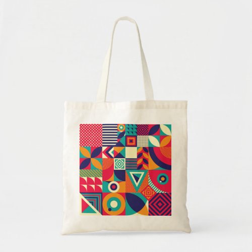 Pop abstract geometric shapes seamless pattern tote bag