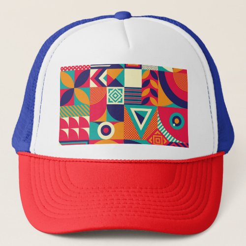 Pop abstract geometric shapes seamless pattern trucker hat