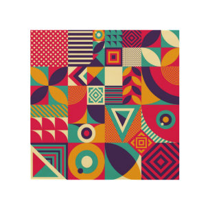 Pop abstract geometric shapes, seamless pattern. wood wall art