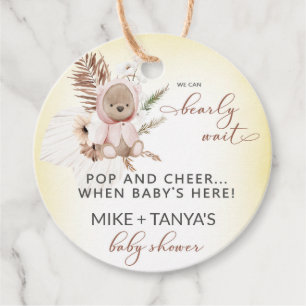 Pop and cheer bearly wait boho bear girl shower. favor tags
