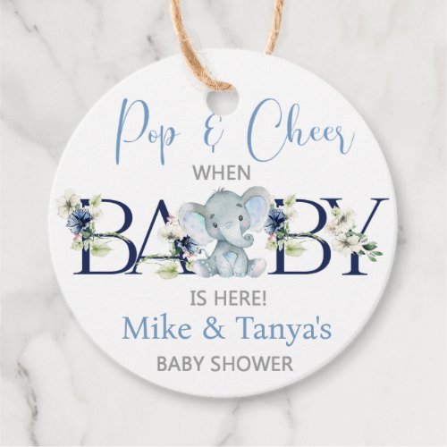 Pop and cheer elephant boy baby shower tags favor tags
