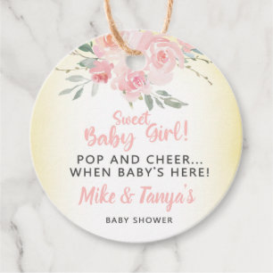 Pop and cheer sweet baby girl baby shower tags. favor tags