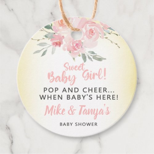 Pop and cheer sweet baby girl baby shower tags favor tags