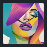 Pop Art 1 Square Wall Clock<br><div class="desc">Dive into a world of vibrant expression with this stunning pop art girl design "Pop Art 1" awash in captivating shades of purple and blue. This striking artwork is perfect for those who love to stand out with style and sophistication, this design adds a touch of artistic flair to any...</div>