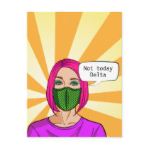 Pop Art 2021 Face Mask Lady Delta Covid Postcard