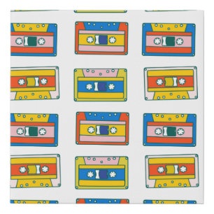 Pop art 90s seamless pattern of music cassettes. B Faux Canvas Print