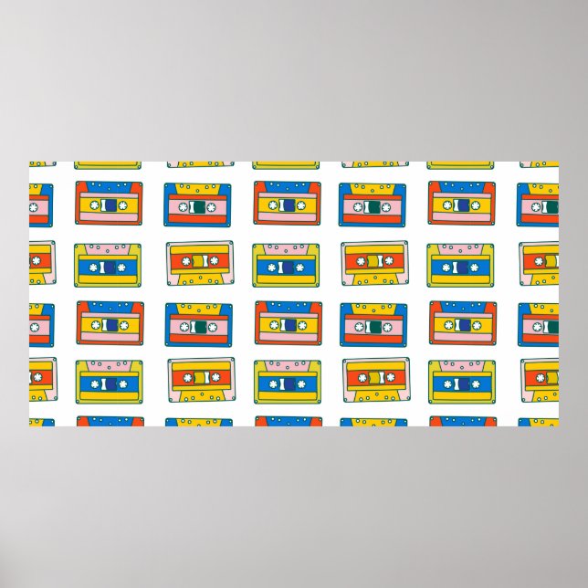 Pop art 90s seamless pattern of music cassettes. B Poster (Front)