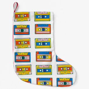 Pop art 90s seamless pattern of music cassettes. B Small Christmas Stocking
