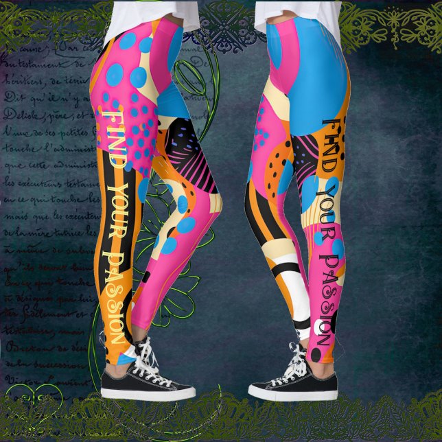 Pop Art Abstract Pattern Vibrant Colors Quote Leggings (Pop Art Abstract Pattern Vibrant Colors Quote Leggings)