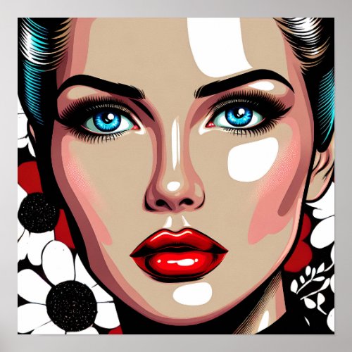 Pop Art Ai Comic Book Womans Face Poster