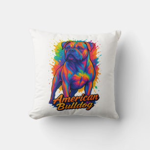 Pop Art American Bulldog – Vibrant Neon Dog Throw Pillow