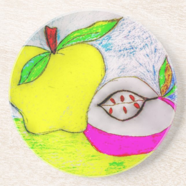 Pop Art Apples Sandstone Coaster (Front)