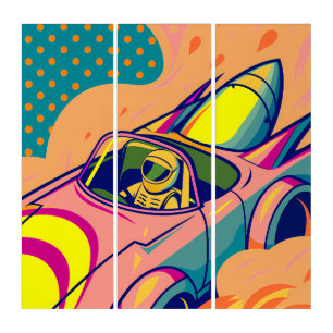 Pop Art Astronaut Driving Rocket Car