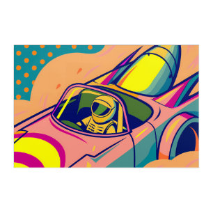 Pop Art Astronaut Driving Rocket Car