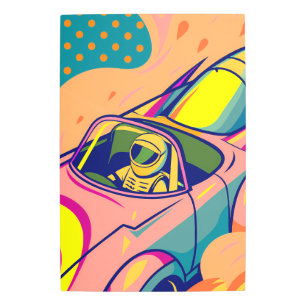 Pop Art Astronaut Driving Rocket Car