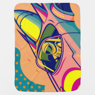 Pop Art Astronaut Driving Rocket Car Baby Blanket
