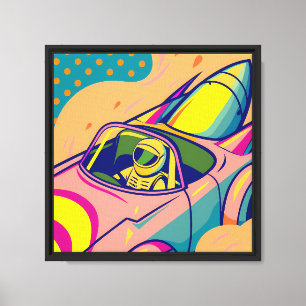Pop Art Astronaut Driving Rocket Car Canvas Print