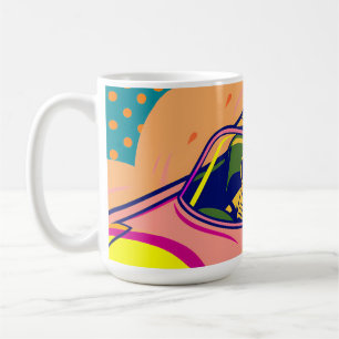 Pop Art Astronaut Driving Rocket Car Coffee Mug