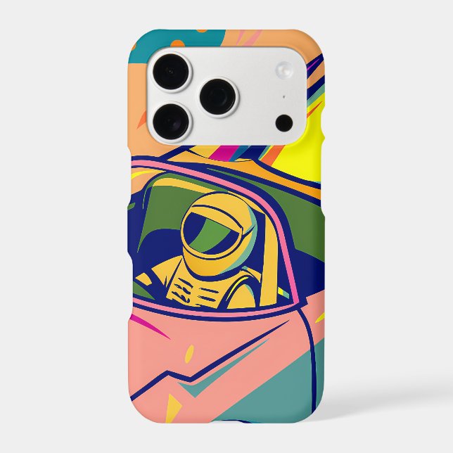 Pop Art Astronaut Driving Rocket Car iPhone Case (Back)