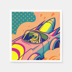 Pop Art Astronaut Driving Rocket Car Napkins