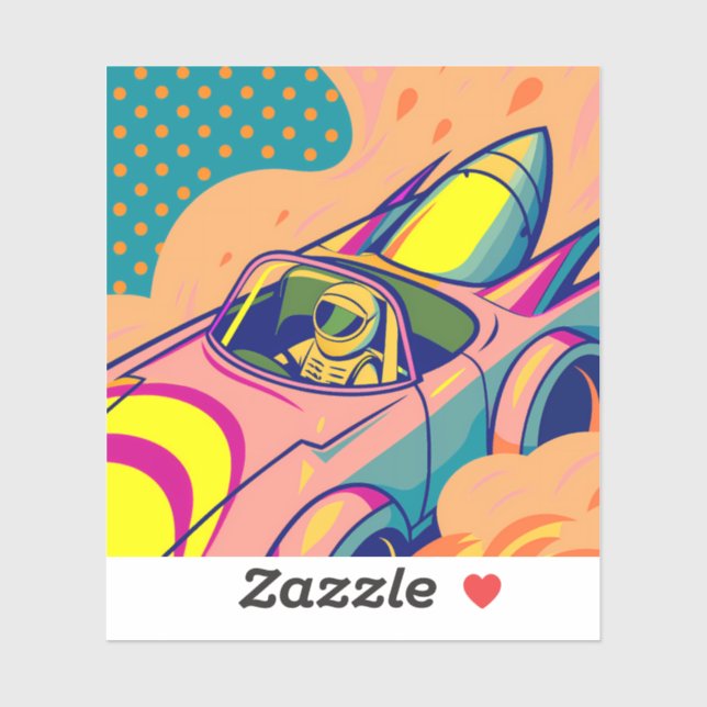 Pop Art Astronaut Driving Rocket Car Sticker (Sheet)