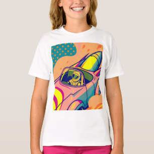 Pop Art Astronaut Driving Rocket Car T-Shirt