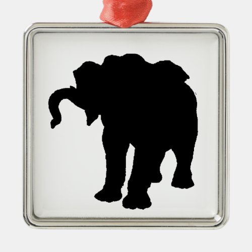 Pop Art Baby Elephant Silhouette Metal Ornament