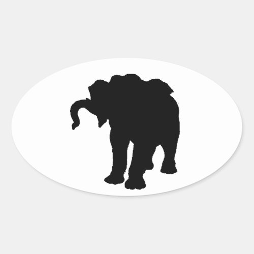 Pop Art Baby Elephant Silhouette Oval Sticker