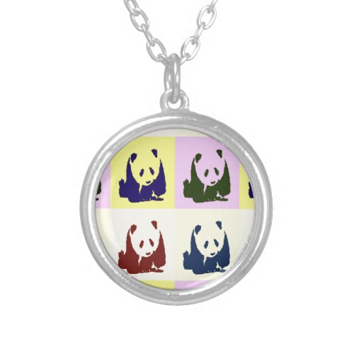 Pop Art Baby Pandas Silver Plated Necklace