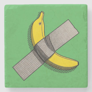 Pop Art Banana and Duct Tape Graphic with Halftone Stone Coaster