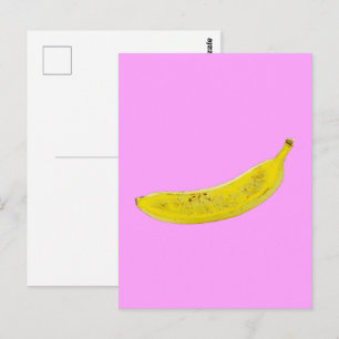 Pop Art Banana Pink Background Postcard