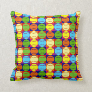 Pop Art Baseballs Pattern Throw Pillow