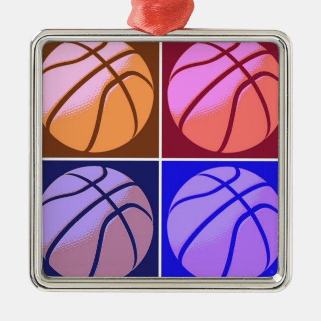Pop Art Basketball Metal Ornament (Front)