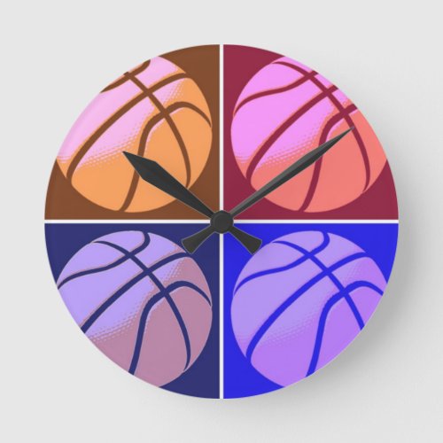 Pop Art Basketball Round Clock